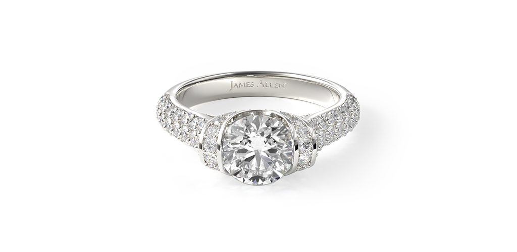 14K White Gold Half Bezel Diamond Engagement Ring