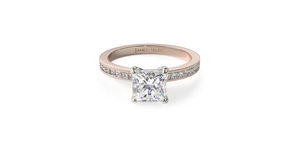 14K Rose Gold Channel Set Princess Cut Diamond Engagement Ring