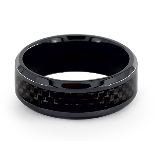 Black Titanium 8mm Comfort-Fit Carbon Fiber Inlay Design Ring