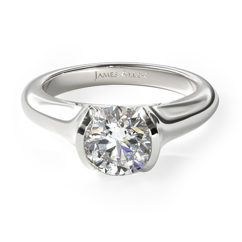 14K White Gold Tapered Half Bezel Engagement Ring
