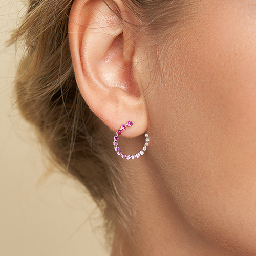 14K White Gold Ombre Spiral Ruby, Pink Sapphire And Diamond Earrings