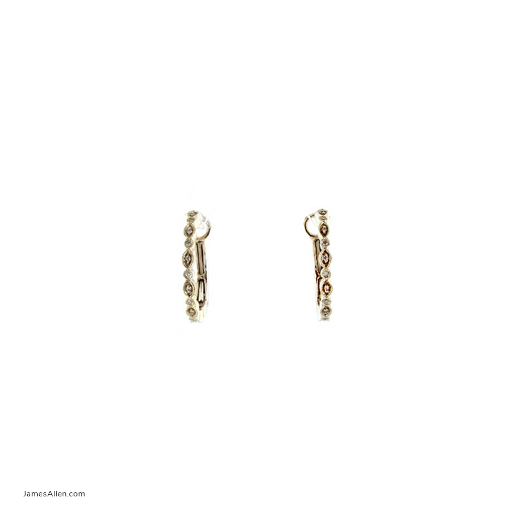 14K Rose Gold Diamond Huggie Hoop Earrings