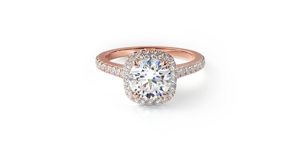 14K Rose Gold Cushion Outline Pave Engagement Ring