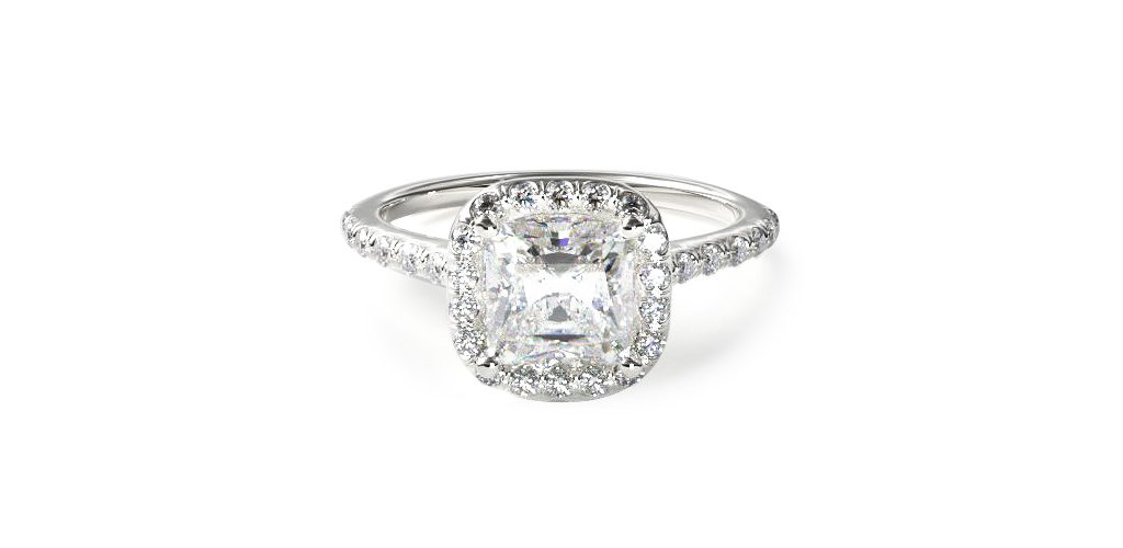 18K White Gold Pave Halo Diamond Engagement Ring