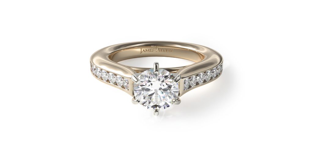 14K Yellow Gold Bead Set Cathedral Diamond Engagement Ring
