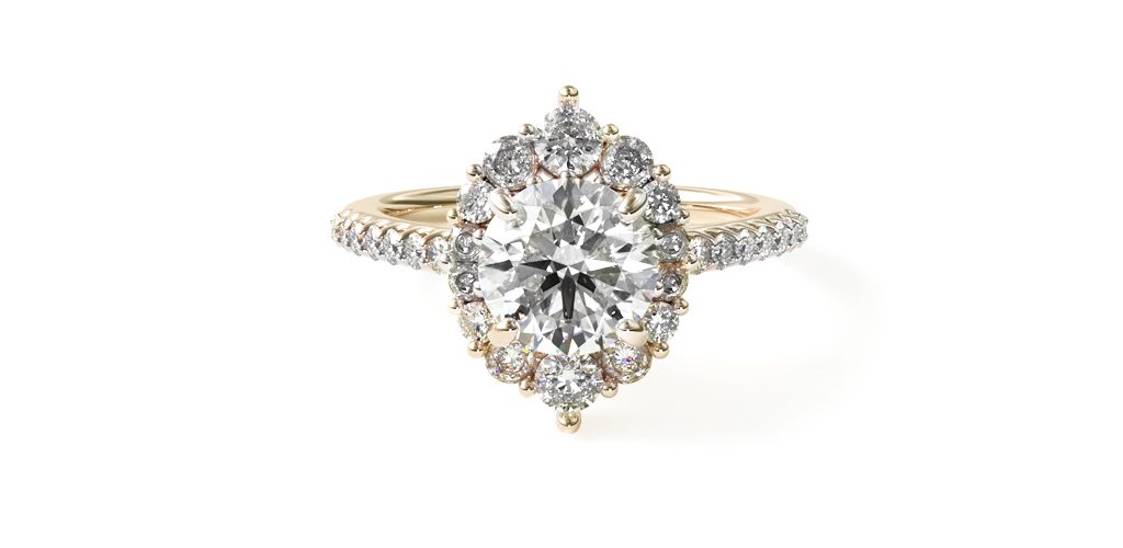 14K Yellow Gold Graduated Halo Diamond Engagement Ring