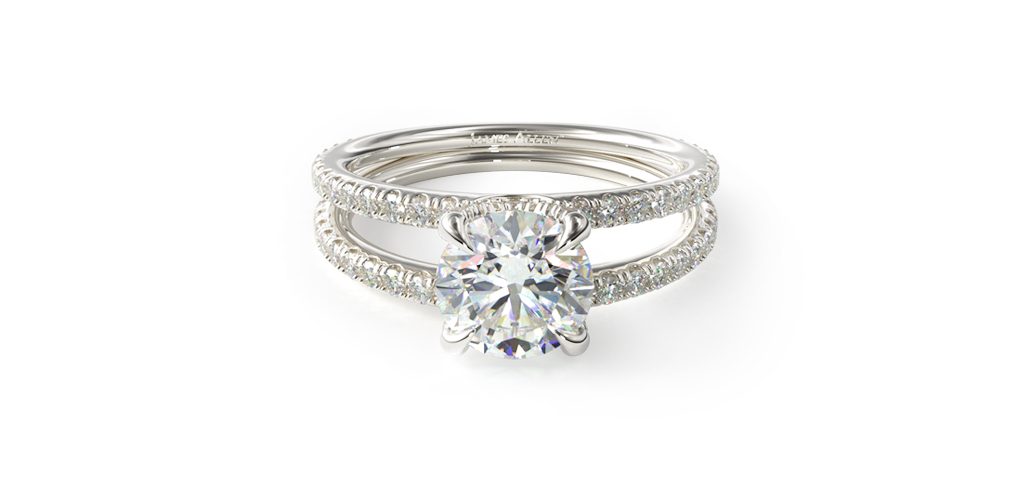 14K White Gold Pave Split Shank Contour Diamond Engagement Ring