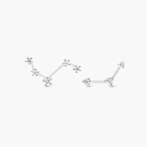 14k White Gold Lab Created Diamond Aries Constellation Stud Earrings