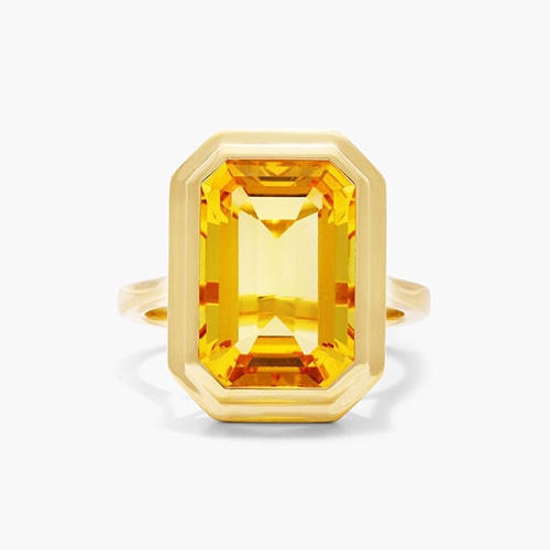 18k Yellow Gold Emerald Cut Bezel Citrine Cocktail Ring