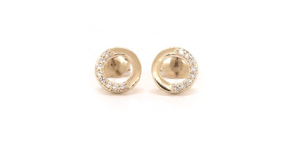 14K Yellow Gold Petite Pave Open Circle Diamond Earrings