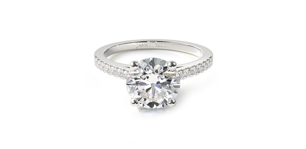 14K White Gold Petite Pave Cathedral Engagement Ring