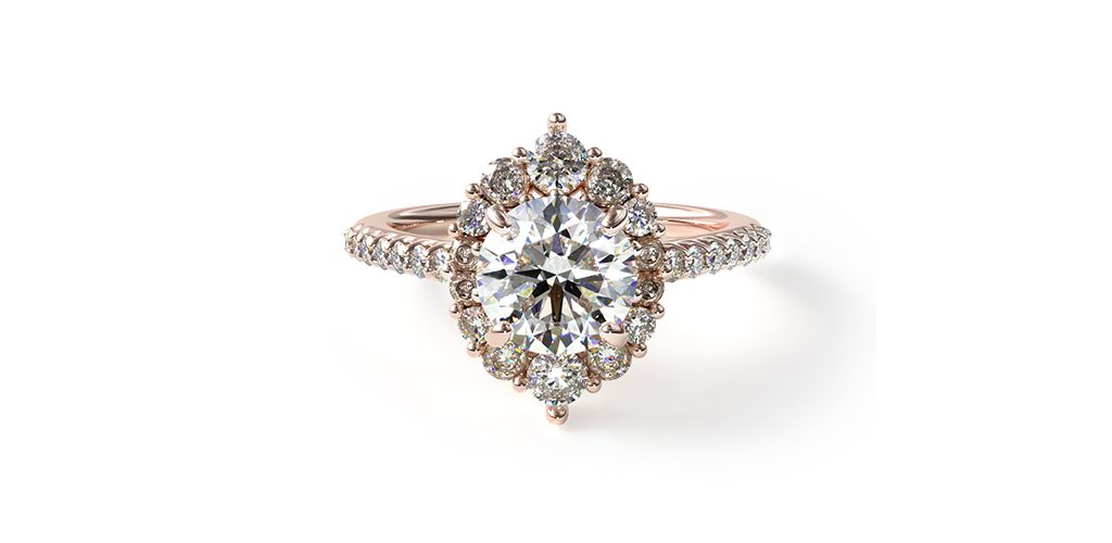 14K Rose Gold Graduated Halo Diamond Engagement Ring