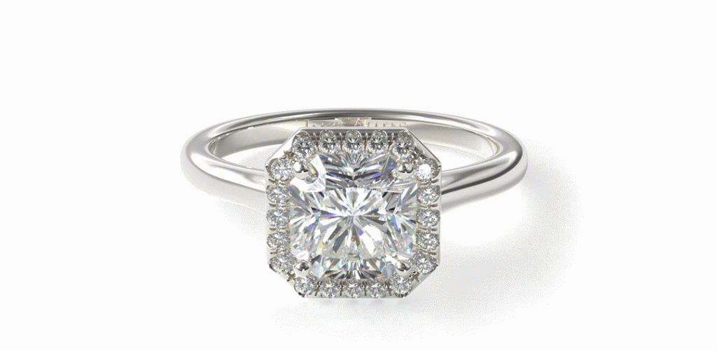 14K White Gold Pave Halo Engagement Ring