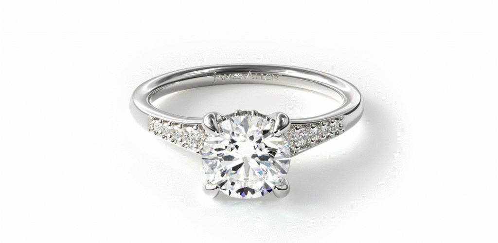 14K White Gold Petite Tapered Pavé Adorned Crown Engagement Ring