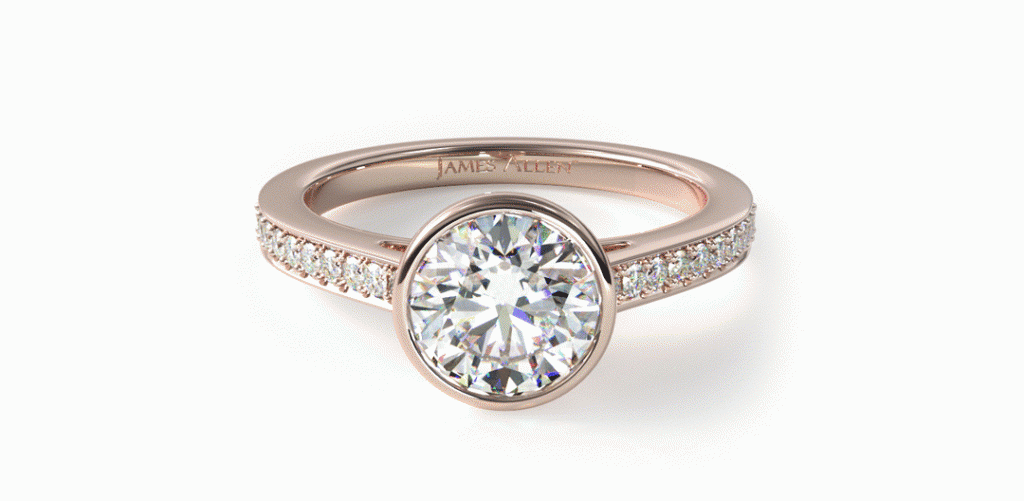 14K Rose Gold Bezel Set Pave Diamond Engagement Ring