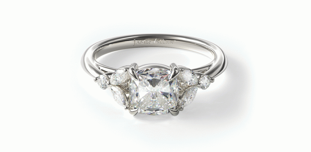 14K White Gold Laurel Leaves Diamond Engagement Ring