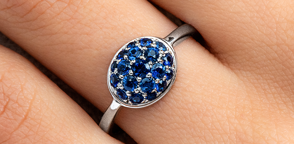 18K White Gold Sapphire Pave East-West Oval Ring