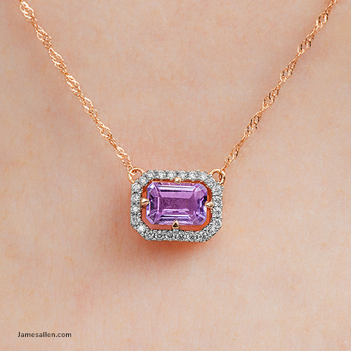 14K Rose Gold Amethyst And Diamond Floating Halo Necklace
