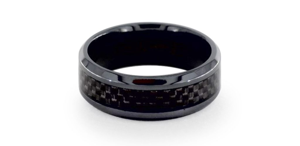 Men's Black Titanium 8mm Comfort-Fit Carbon Fiber Inlay Design Ring
