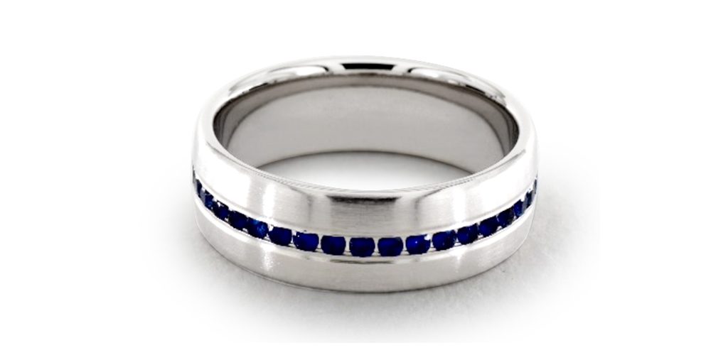 14K White Gold 7.5mm Comfort-Fit Channel Set Sapphire Ring