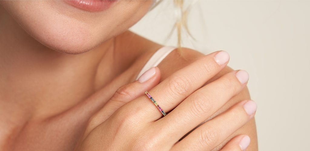 14K Yellow Gold Pave Rainbow Row Ring By Brevani