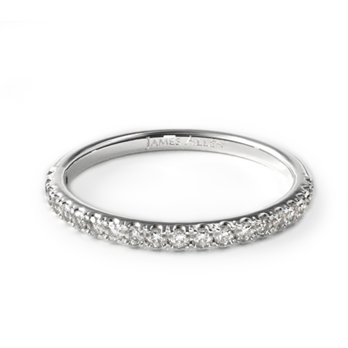 14K White Gold Thin Pave Set Diamond Wedding Ring