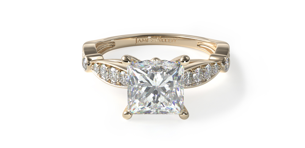14K Yellow Gold Embossed Diamond Engagement Ring