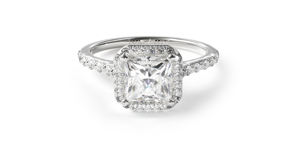 14K White Gold Pave Halo Diamond Engagement Ring