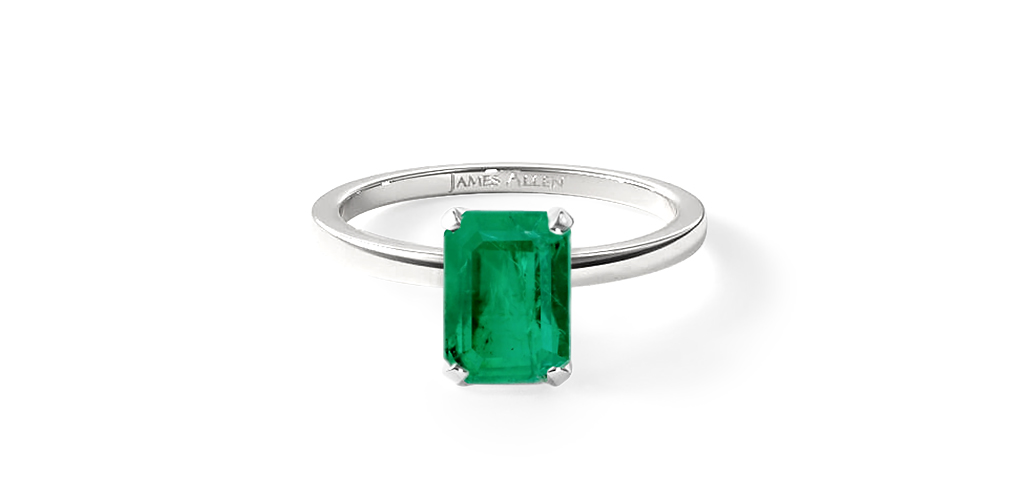 1.40 Carat Emerald Natural Green Emerald 2mm Knife Edge Solitaire Engagement Ring