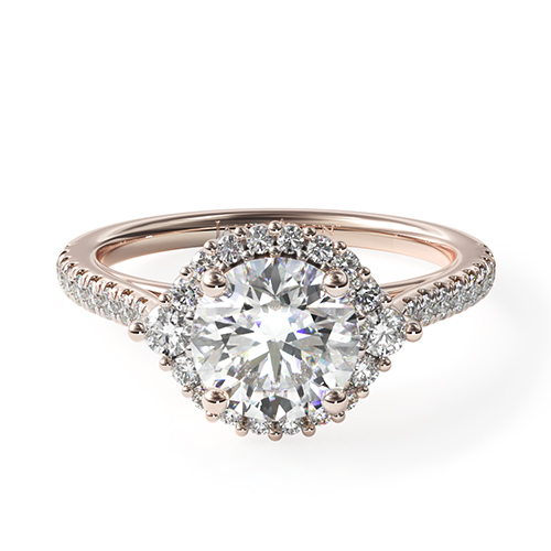 14K Rose Gold Cathedral Pave Halo Diamond Engagement Ring