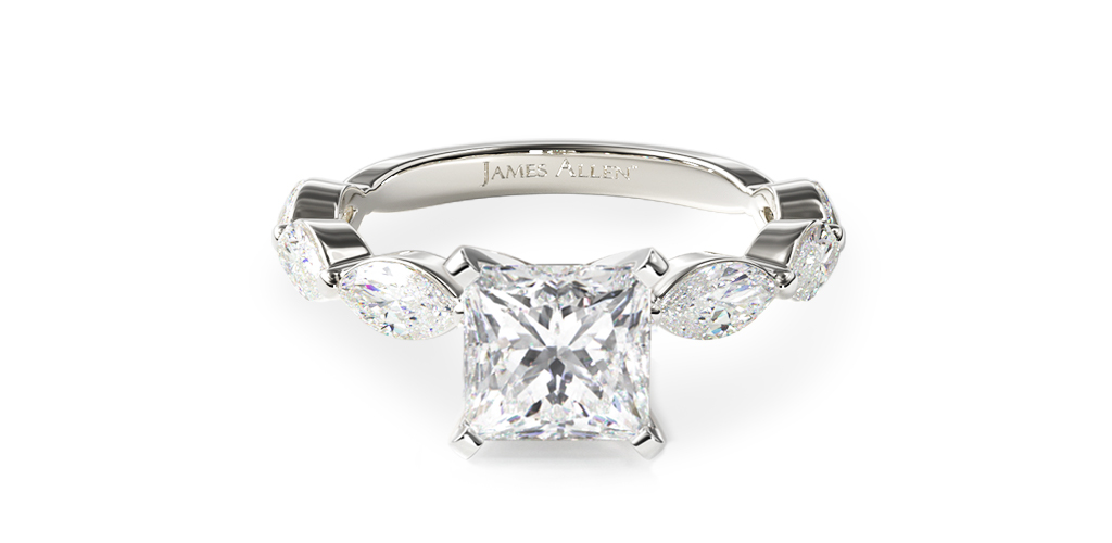 14K White Gold East-West Marquise Diamond Engagement Ring