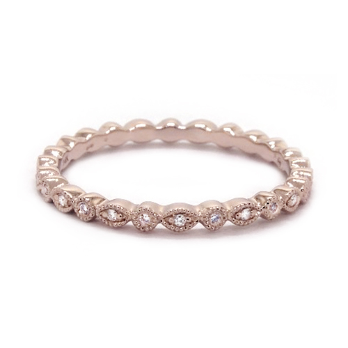 14K Rose Gold Vintage Marquise And Round Bezel Diamond Ring