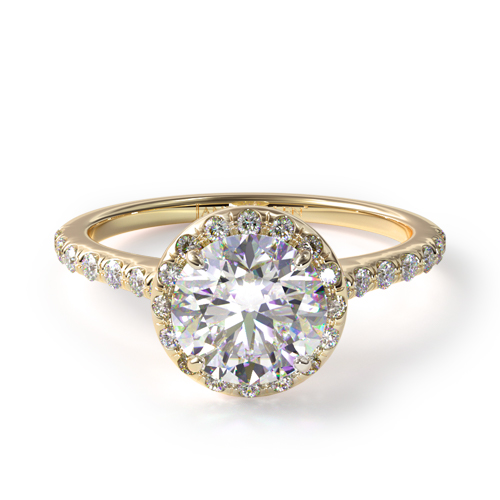 14K Yellow Gold Pave Halo And Shank Diamond Engagement Ring