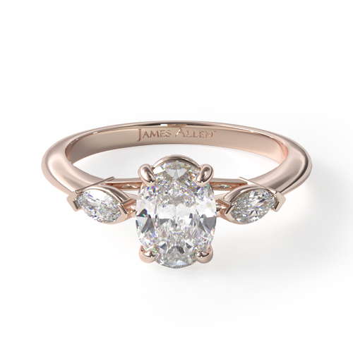 14K Rose Gold Marquise Shape Three Stone Ring