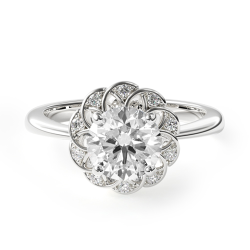 14K White Gold Open Lace Pave Diamond Halo Engagement Ring