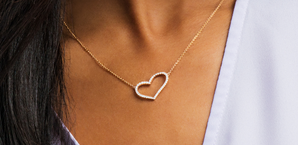 14K Rose Gold Pave Heart Shaped Necklace