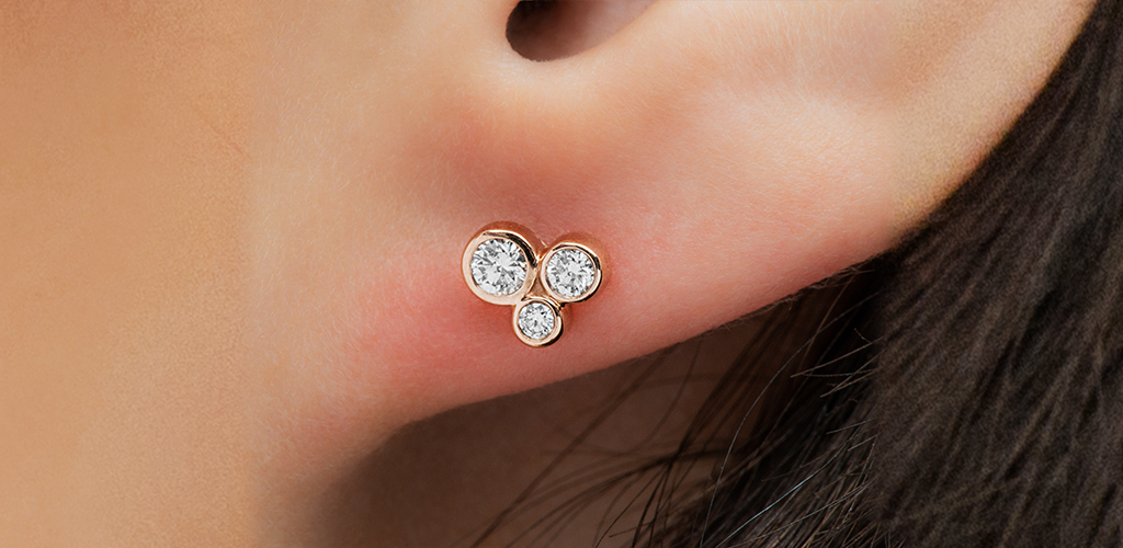 14K Rose Gold Geometric Diamond Cluster Earrings