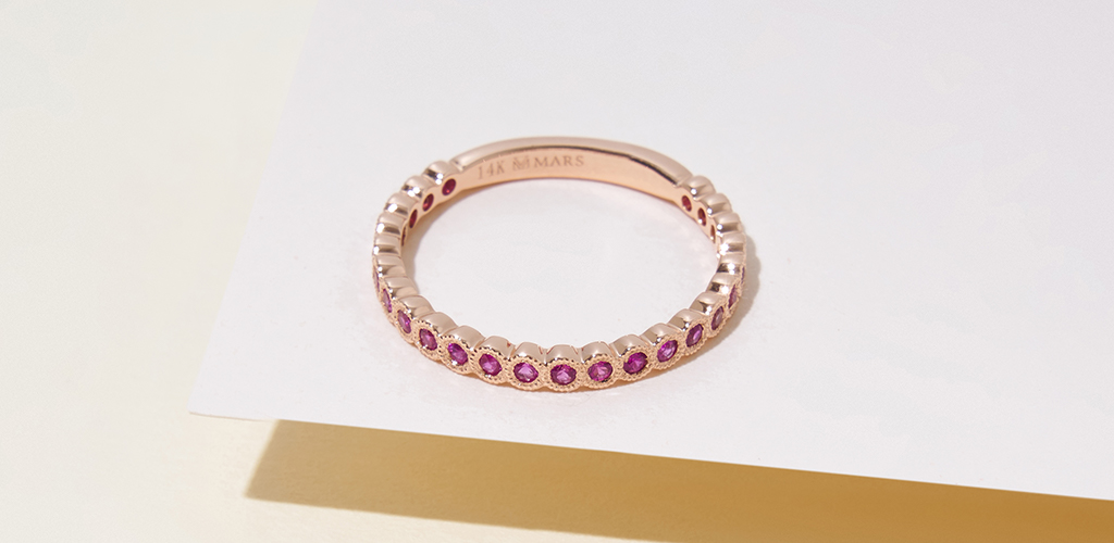 14K Rose Gold Milgrain Bezel Pink Sapphire Ring