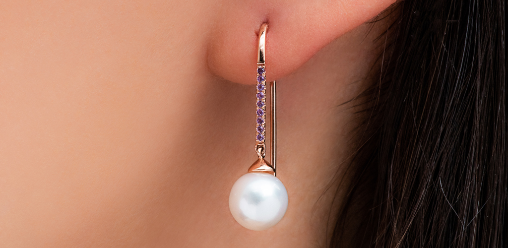 14K Rose Gold Freshwater Cultured Pearl And Amethyst Drop Earrings