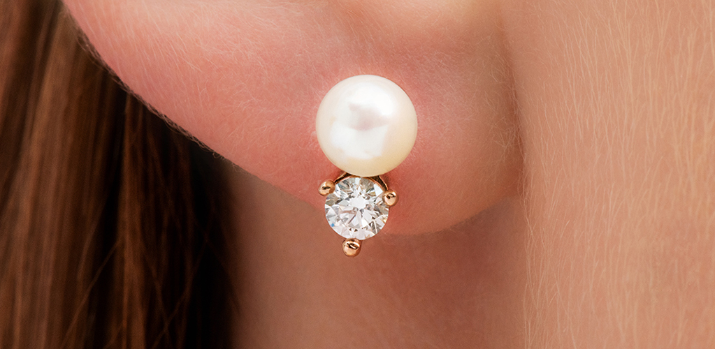 14K Rose Gold Petite Freshwater Pearl And Diamond Earrings