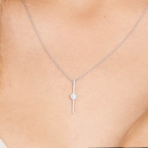 14K White Gold Vertical Bar Drop Diamond Necklace
