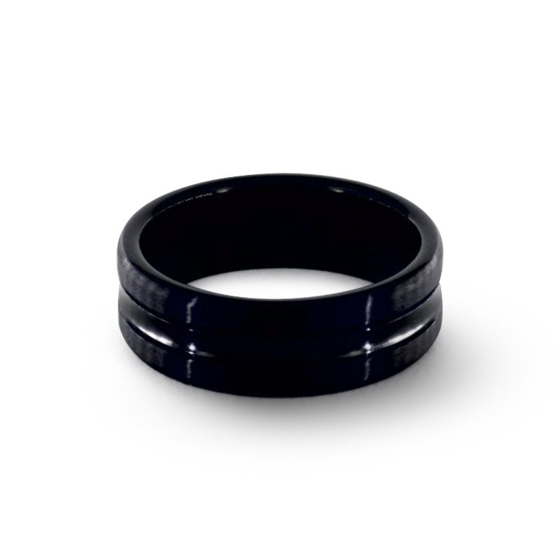 Black Titanium 7.5mm Comfort-Fit Satin-Finished High Polished Center Cut Carved Design Ring