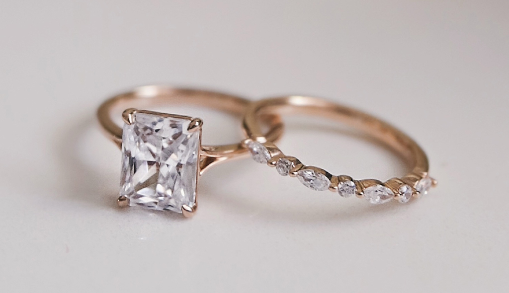 Simple engagement ring with his matching wedding ring