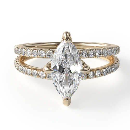 14K Yellow Gold Pavé Split Shank Contour Diamond Engagement Ring