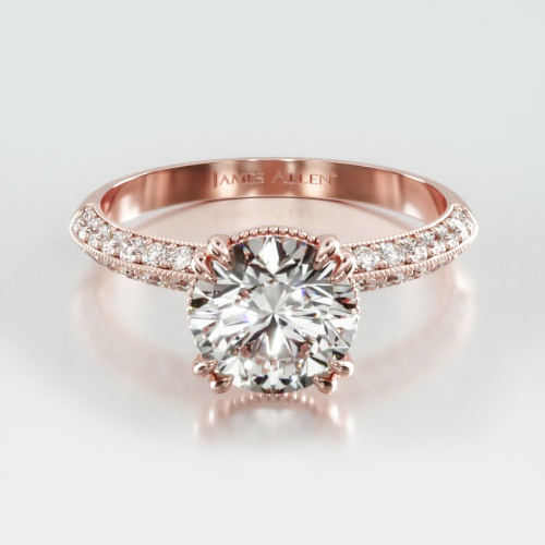 Petite U Shaped Pavé Engagement Ring Embellished With a Scalloped Six Prong Head