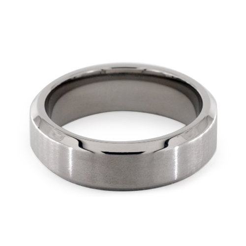 Titanium 7mm Comfort-Fit Satin-Finished Beveled Edge Design Ring