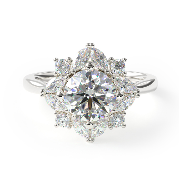 14K White Gold Marquise Cluster Halo Diamond Engagement Ring