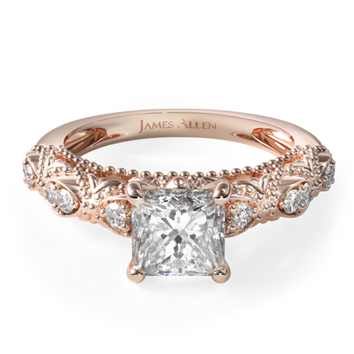 14K Rose Gold Beaded Open Span Diamond Engagement Ring