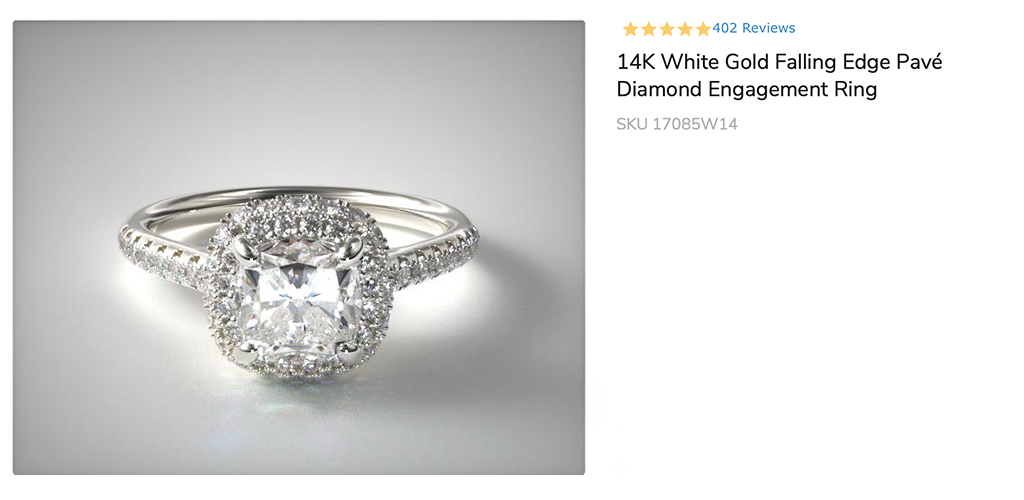 14K White Gold Falling Edge Pave Diamond Engagement Ring