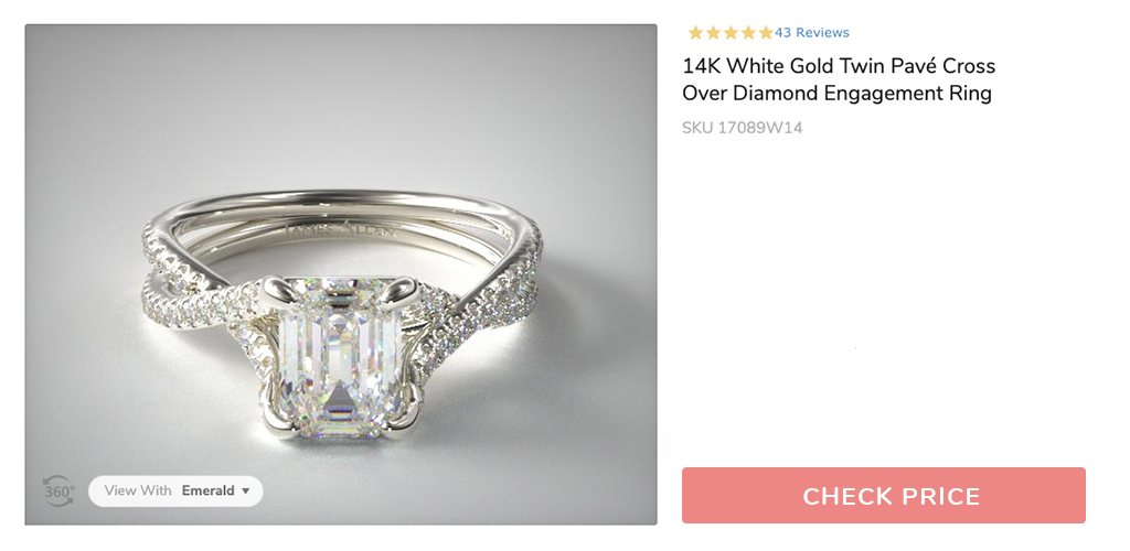 14K White Gold Twin Pavé Cross Over Diamond Engagement Ring